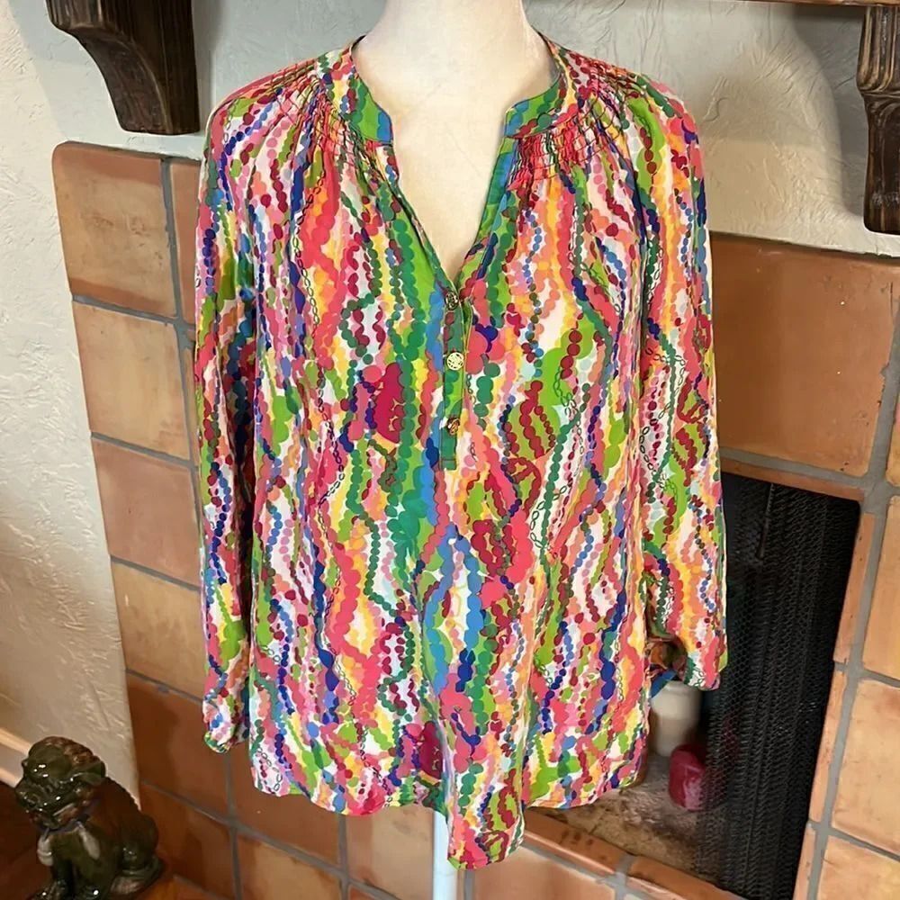 Lilly Pulitzer Dripping in Jewels Elsa, silk blouse, XS!